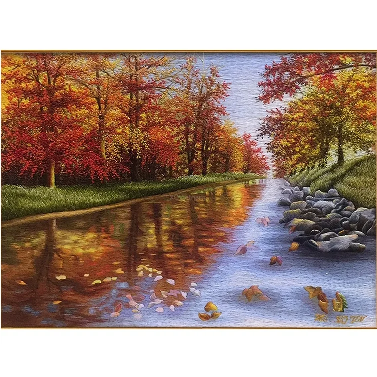 Vietnam Traditional  Classical Style Decorative Paintings The Beauty of Nature Hand Embroidery Artworks