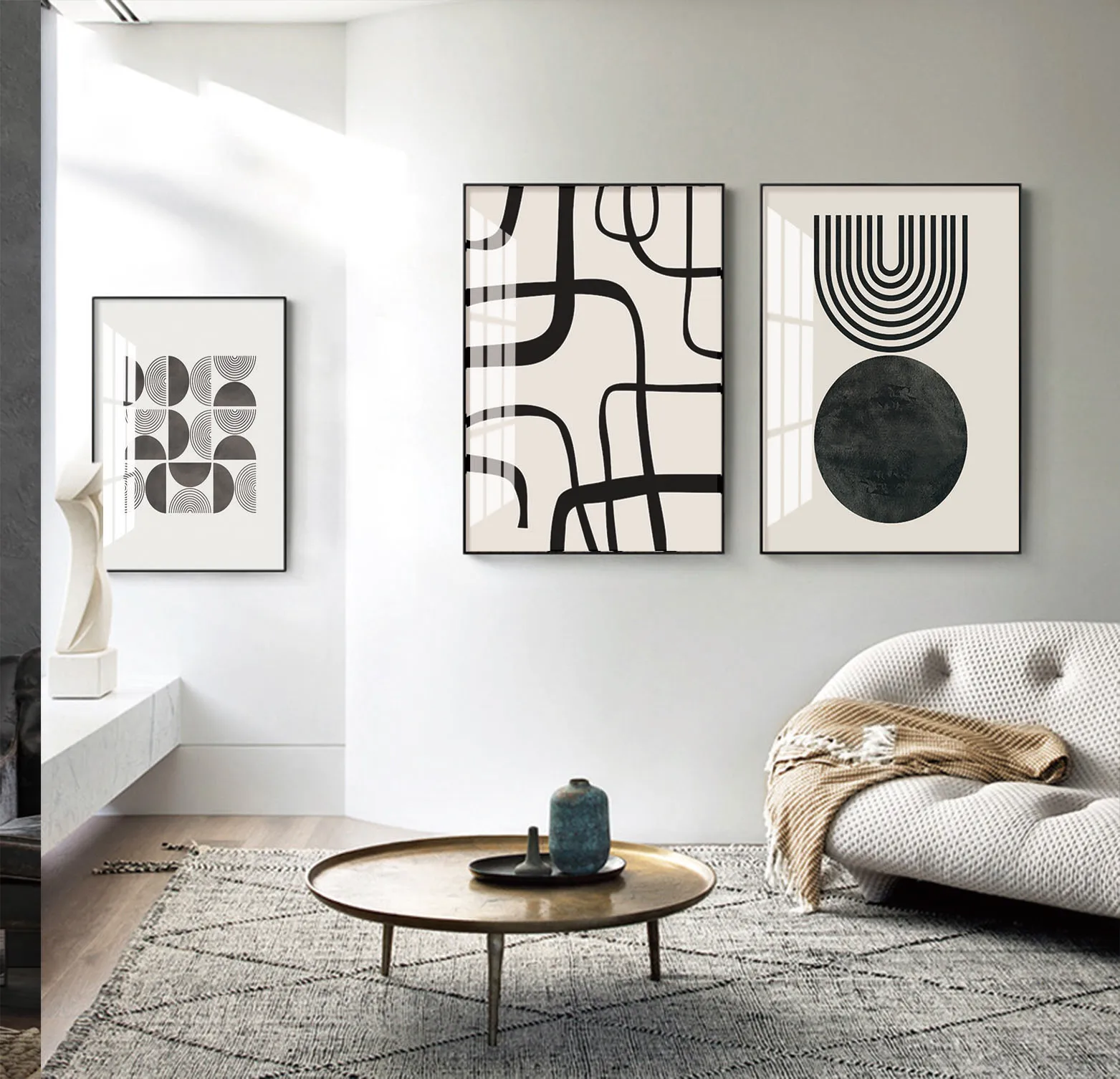 Modern Creative abstract  art Minimalist Irregular  Black White Line  Wall Art minimal painting art work  home decorate
