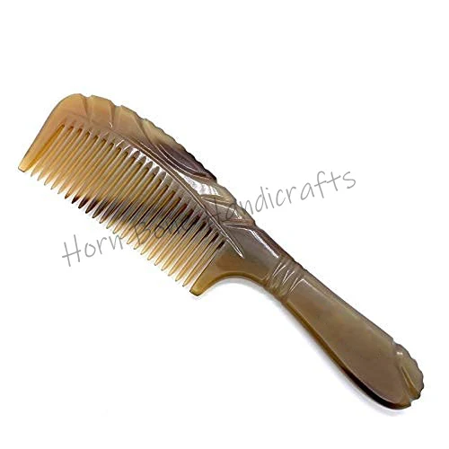 New Arrival Natural Horn Hair Comb with Handle Professional Detangling Fine Tooth Durable Comb 100% Natural Carved Horn Comb