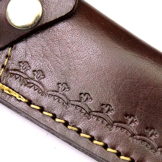 Cheap Price Factory Hot OEM  Product Rich Grain Leather Handmade Stamped Contrast Shaded Leather Sheath for Fixed Blade Knives