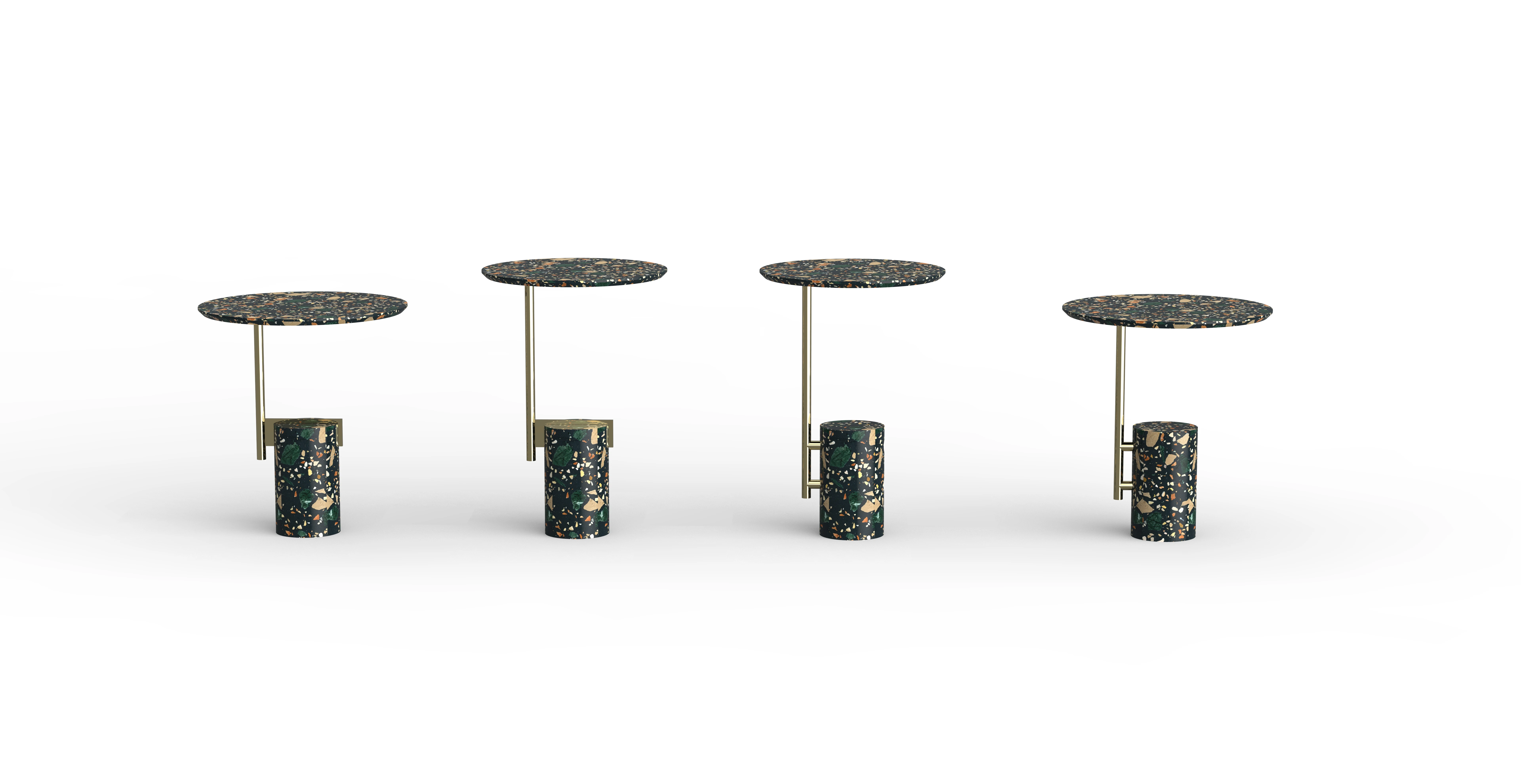 Black round terrazzo table unique design terrazzo furniture cylinder shape artificial stone