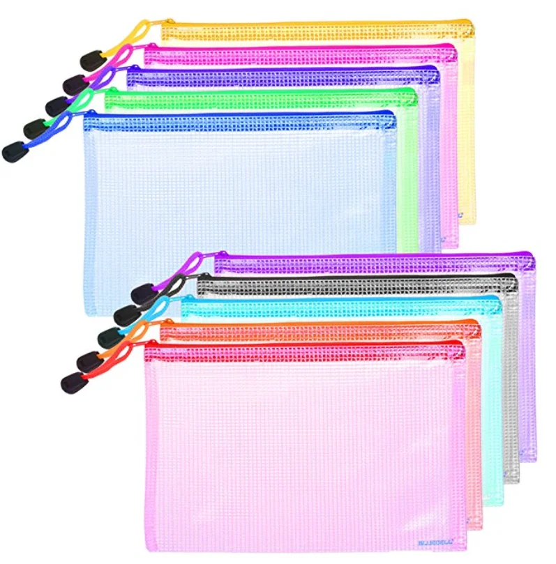 Waterproof A6 / A4 / A5 Transparent Plastic Document PVC Mesh Zipper Bag For School&Office