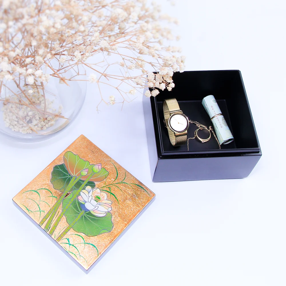 
Luxury Design Hand Painted Black Lacquer Box Finish Wooden Box 1pcs Different Size Small Lacquered Case 