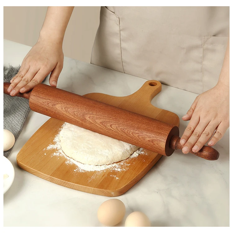 360 Вращающаяся Скалка из массива дерева, Домашний Деревянный ролик для тиснения