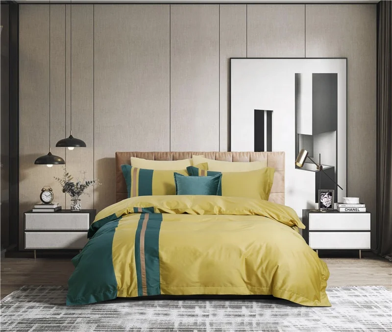 Yellow 100s Bed Sheet 100% Cotton Set Bedding Set Luxury