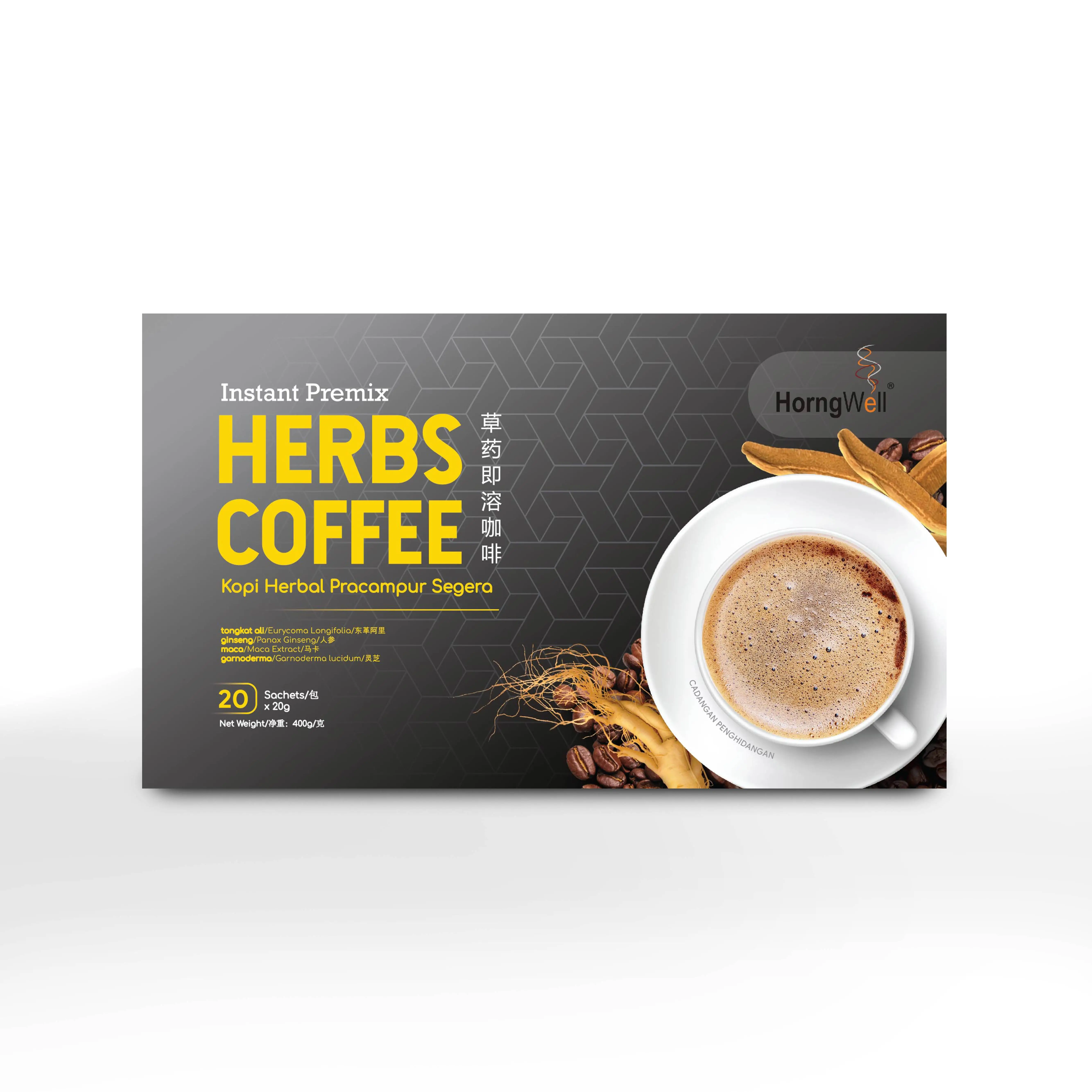 OEM Herbs Coffee With Maca Tongkat Ali Ganoderma and Ginseng For health With Sachets Packaging