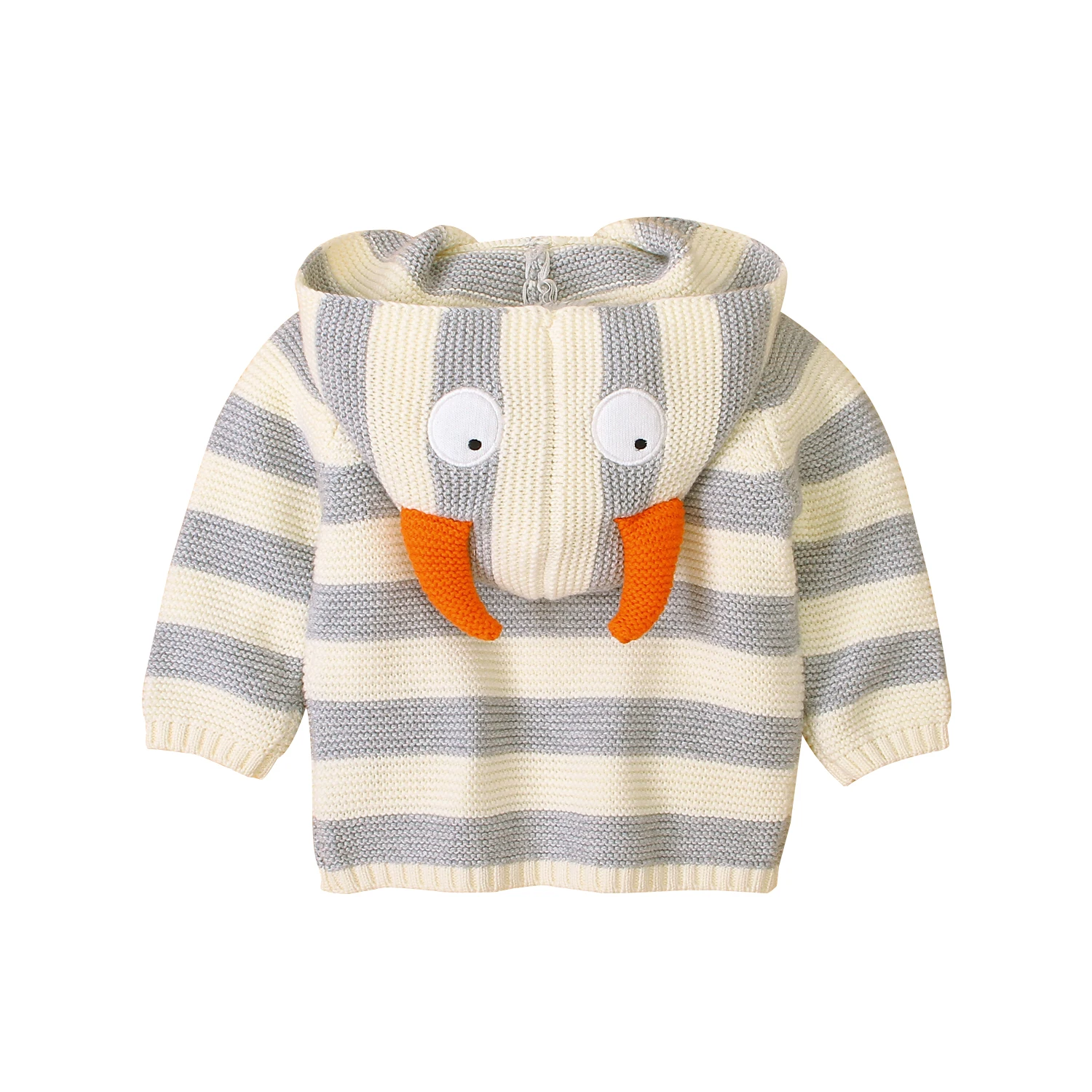 
Custom New Design Baby Girls Boys Winter Cotton Jackets Coats Knitted Stripped Cardigan Sweater Hooded with Ears 