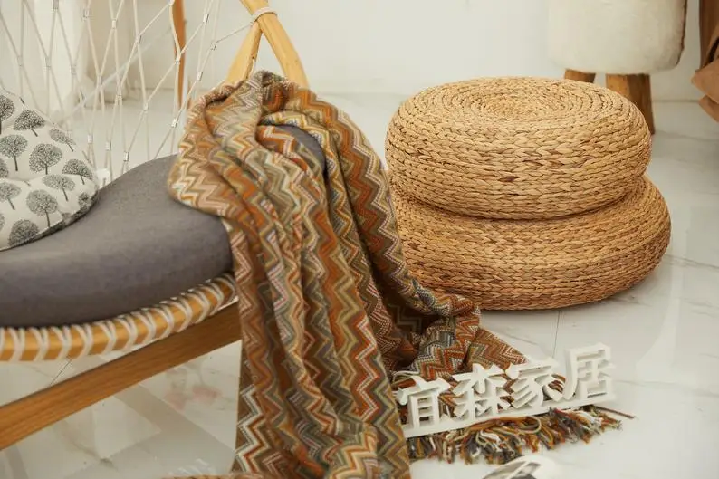 Unique Seagrass Water Hyacinth Foot Stool Outdoor Cushion Convenient & Versatile For House Floor