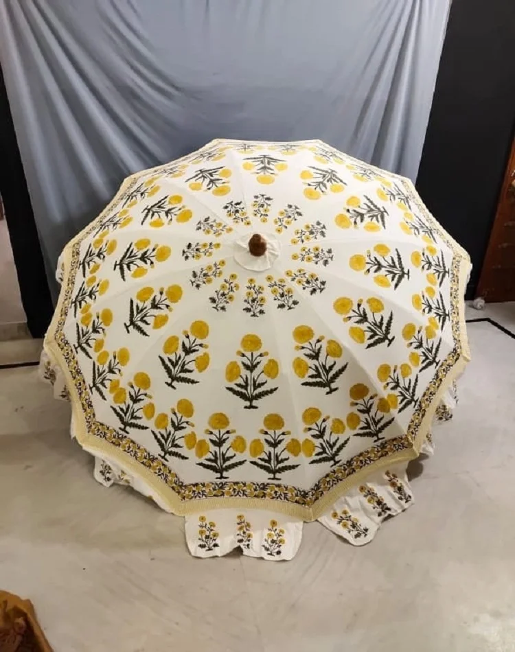 Indian Canvas  jaipuri  Handblock printed Parasol for Garden parties Beach Picnics UK USA Australia