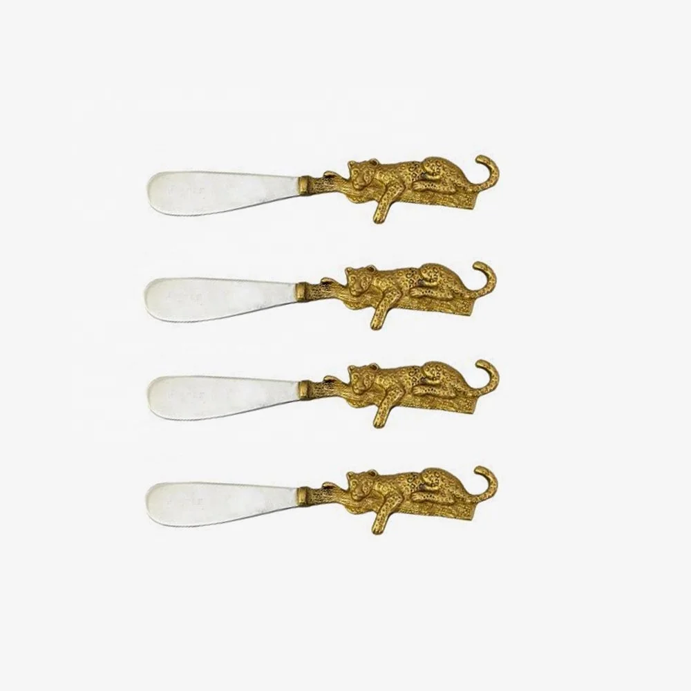 cute cheese knives set Gold Stainless Steel Cheese Spreader Set with Leopard Handle Butter Slicer Cheese Knife