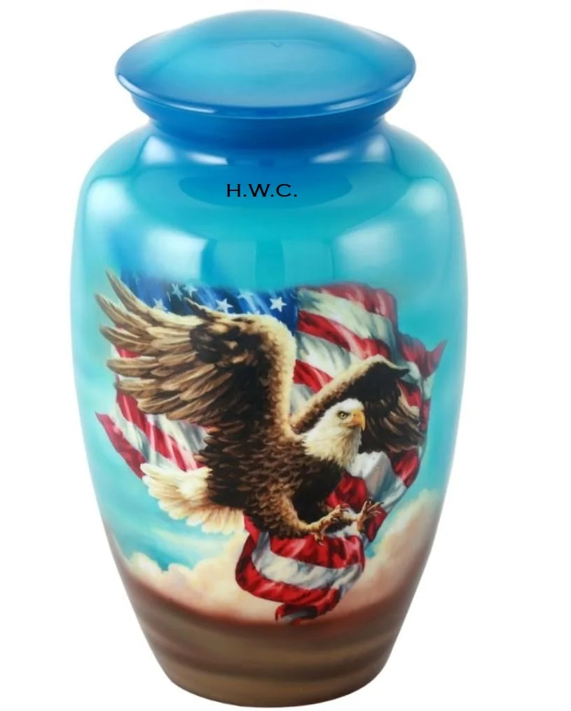 Solid Brass American Eagle Flag Cremation Urn High Quality Brass Funeral Supplies Cremation Urn for Human Ashes Adult Style  Urn