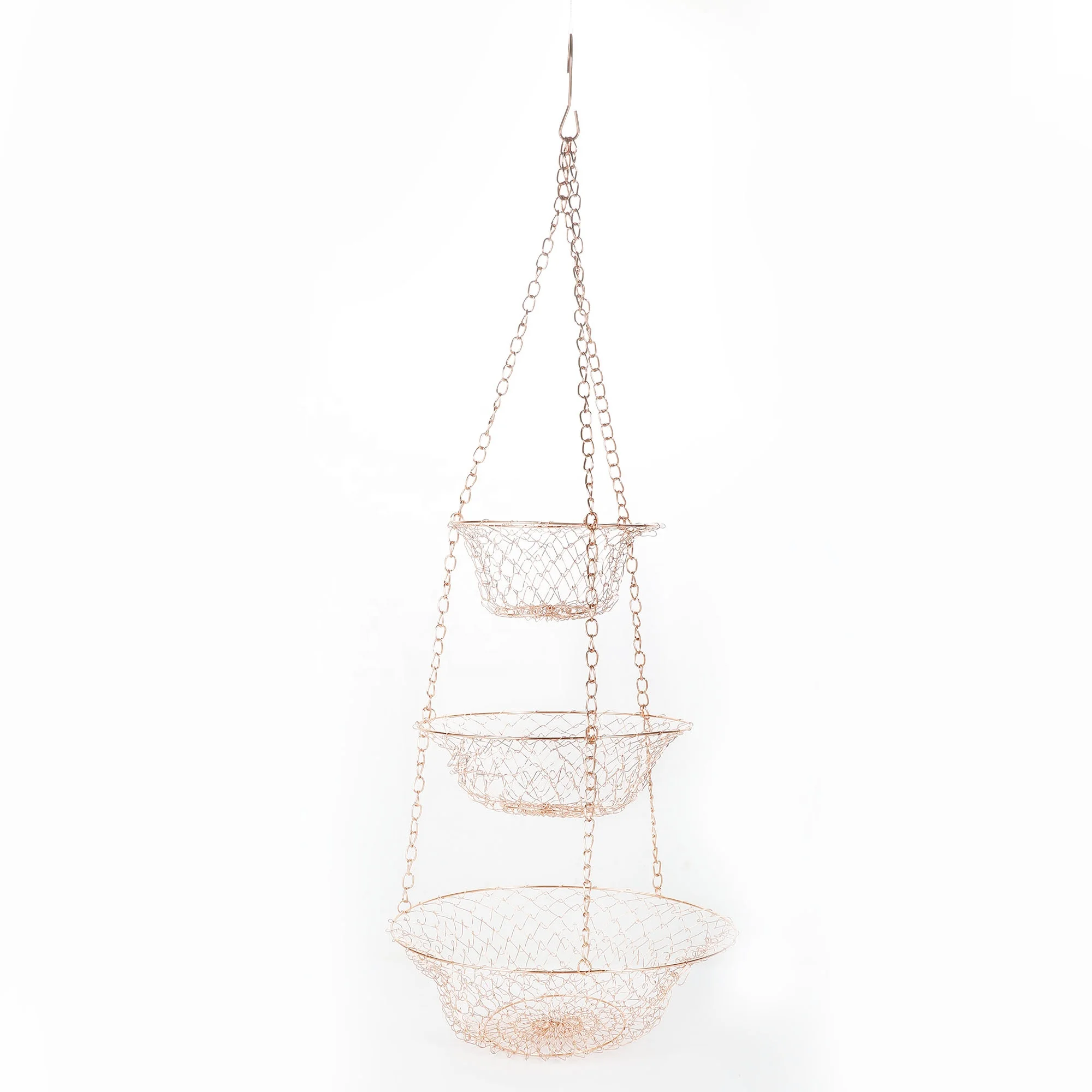 Fabulous Heavy Duty Metallic 3 Tier Hanging Basket Chain for Space Saving of Fruit Chicken Flower Plant Potato Onion