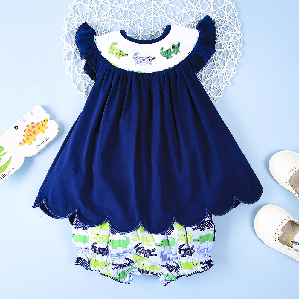 Custom kids clothing with smocked crocodile on the chest - BB2258