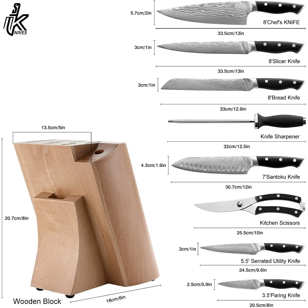 Handmade Damascus knives custom 9 Piece stainless steel Kitchen Chef Knife Set