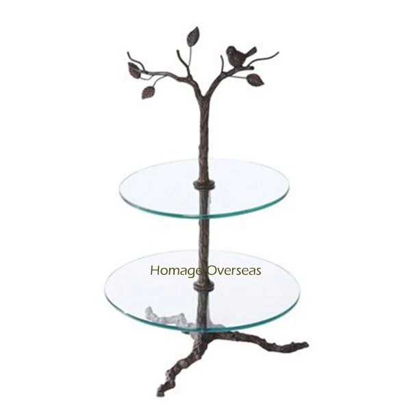 
2 Tier Metal And Glass Luxury Design Cake Stand for Wedding And Party Decoration 