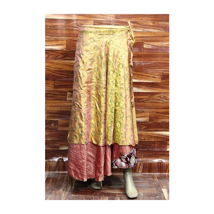 Factory Direct Sale Sari Wrap Skirt Printed Ladies Wrap Skirt Double Layered Assorted Skirts Floral Pattern for Women