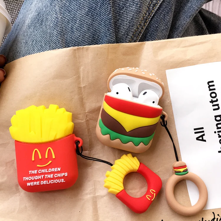 Пользовательский мультяшный картофель фри гамбургер наушники водонепроницаемый силиконовый чехол для airpods