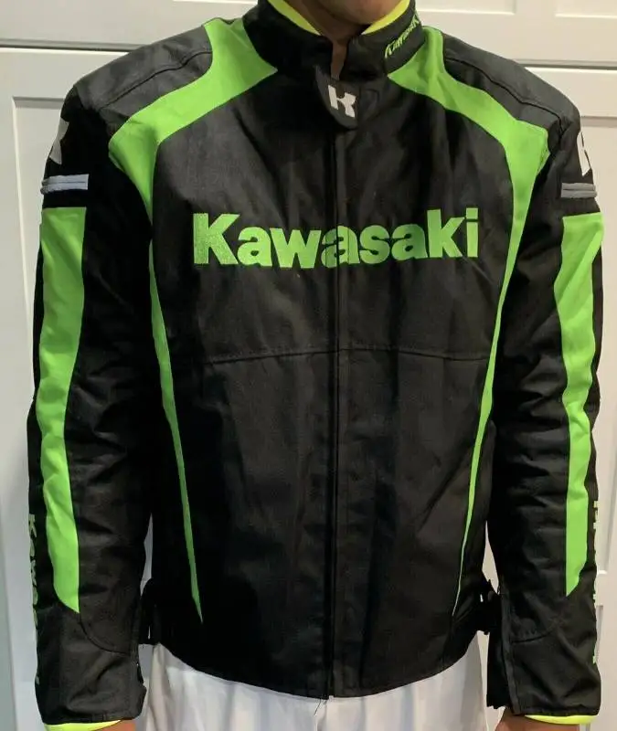 Custom MEN HANDMADE KAWASAKI RACING TEAM Black and Green COWHIDE MOTORCYCLE LEATHER JACKET