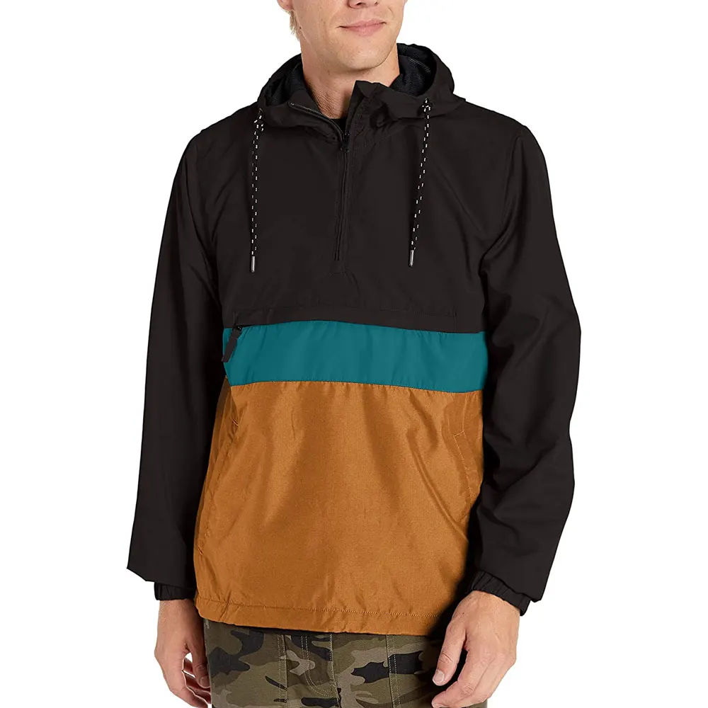 Wholesale Price Mens Turn Down Collar Custom Half Zip Pullover  1/4 Zipper Style Windbreaker Jacket