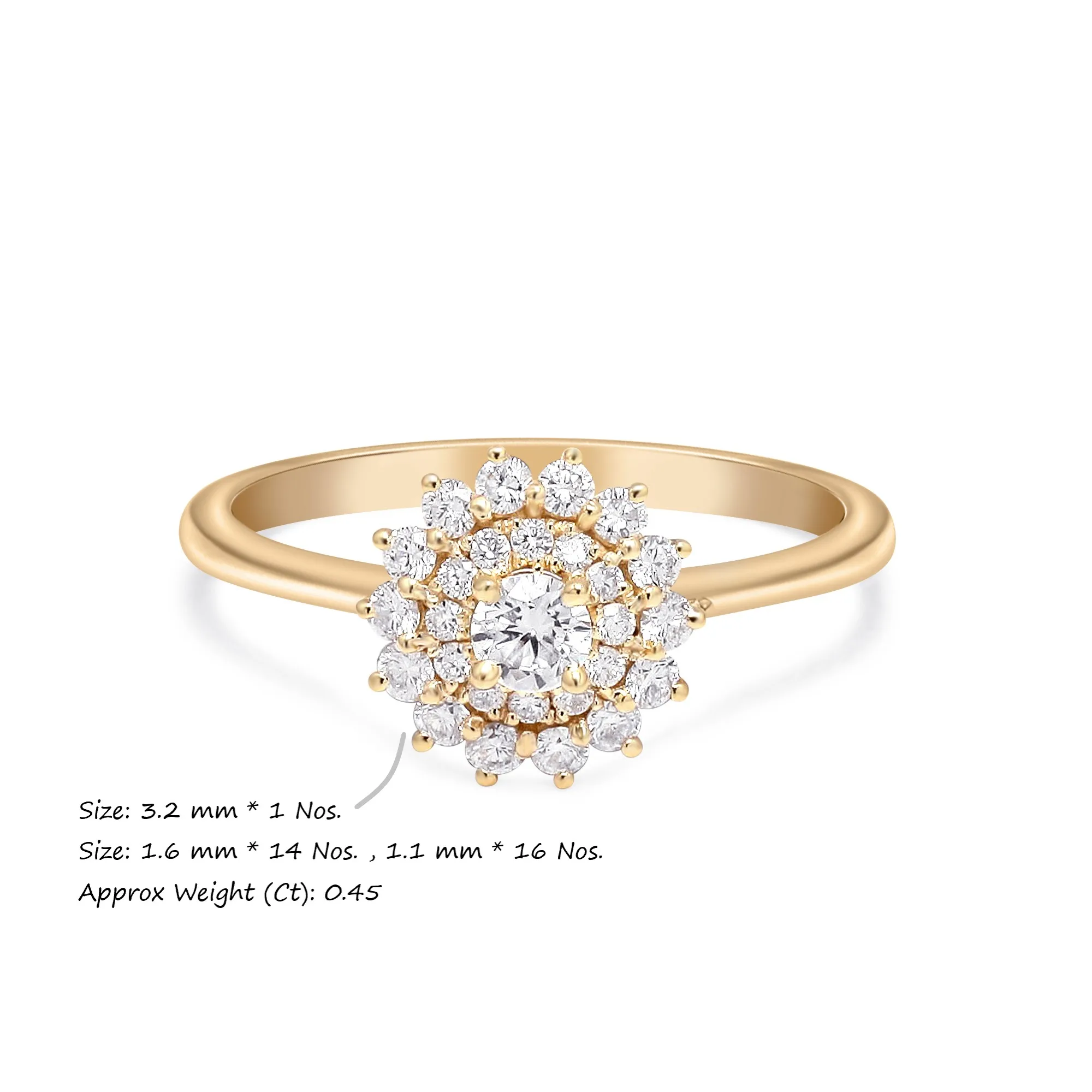 
Real Diamond Engagement Ring in 14k solid Yellow Gold 18k rose gold wedding band Elegant proposal Ring Sun shaped Halo ring 