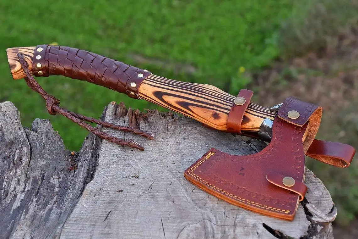 Топор викингов из углеродистой стали ручной работы на заказ Медный топор для выживания уличный с деревянной ручкой