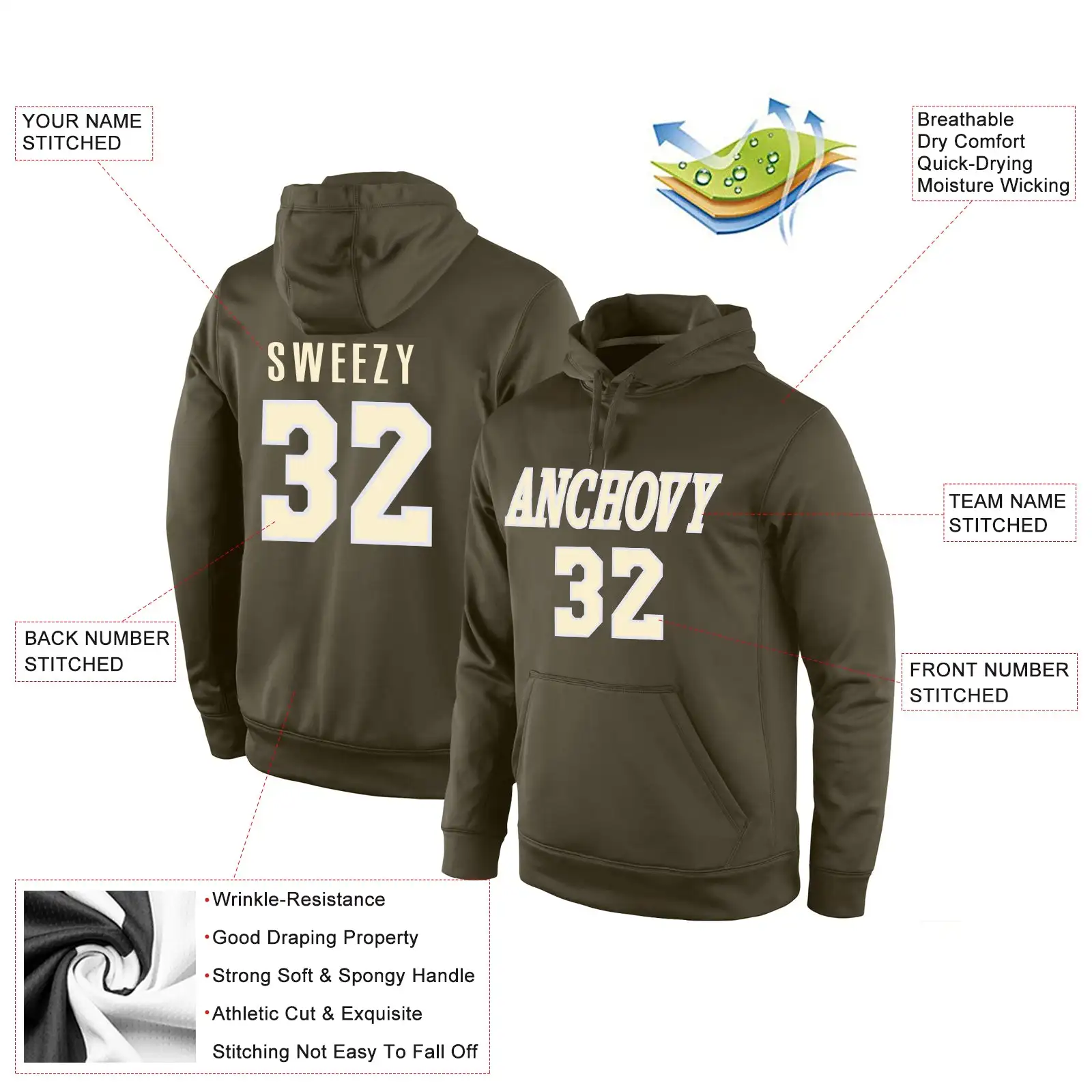 Sweatshirt Hoodie wholesale Custom Stitched Olive -White Sports Pullover Sweatshirt Salute To Service Hoodie