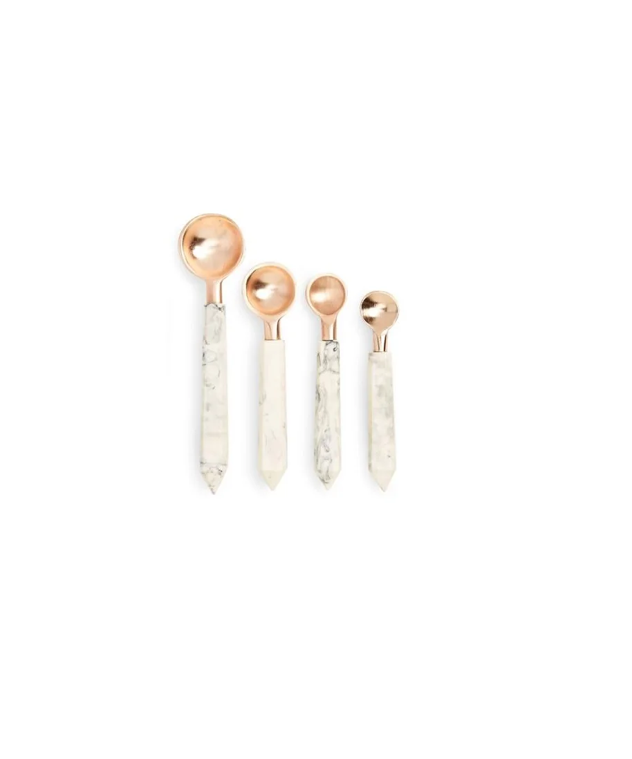 Rose Gold Plated Measurig Cup Set With Wooden Handle New Wooden Measuring Tools For Kitchenware New Design Measuring Cup