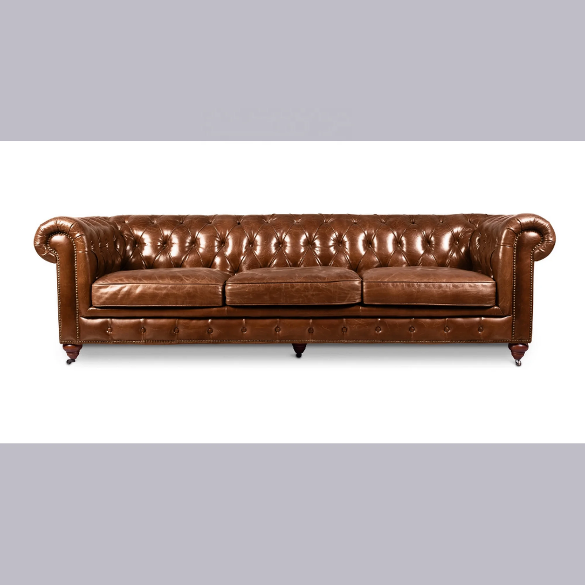 THREE SEAT CHESTERFIELD SOFA 888, REAL LEATHER LIVING ROOM SOFA SET