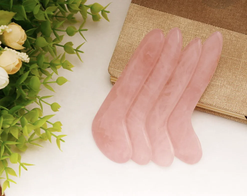 Skin Care Tools Custom 100% natural Crystal Jade Facial Rosy Quartz Roller Gua Sha Stone