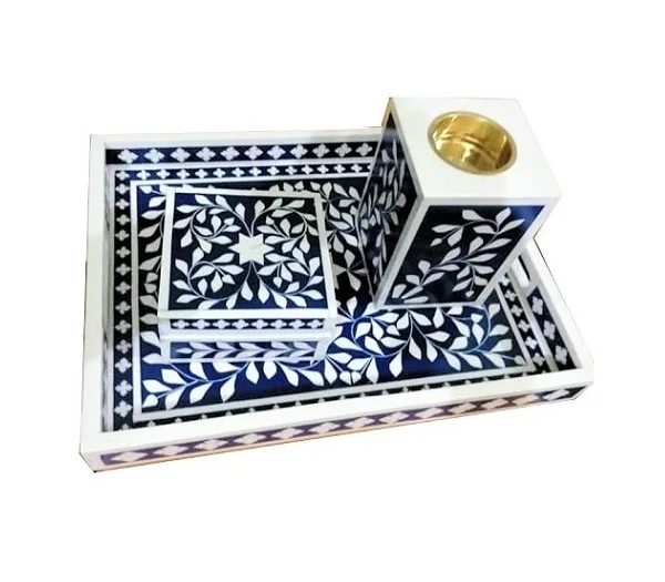 Arabic Ramadan Gift Wood Mother of Pearl Inlay  Bakhoor Burner Tray Bowl with Lid Set Oud Burner Dubai muslim  Censer Bone Inlay