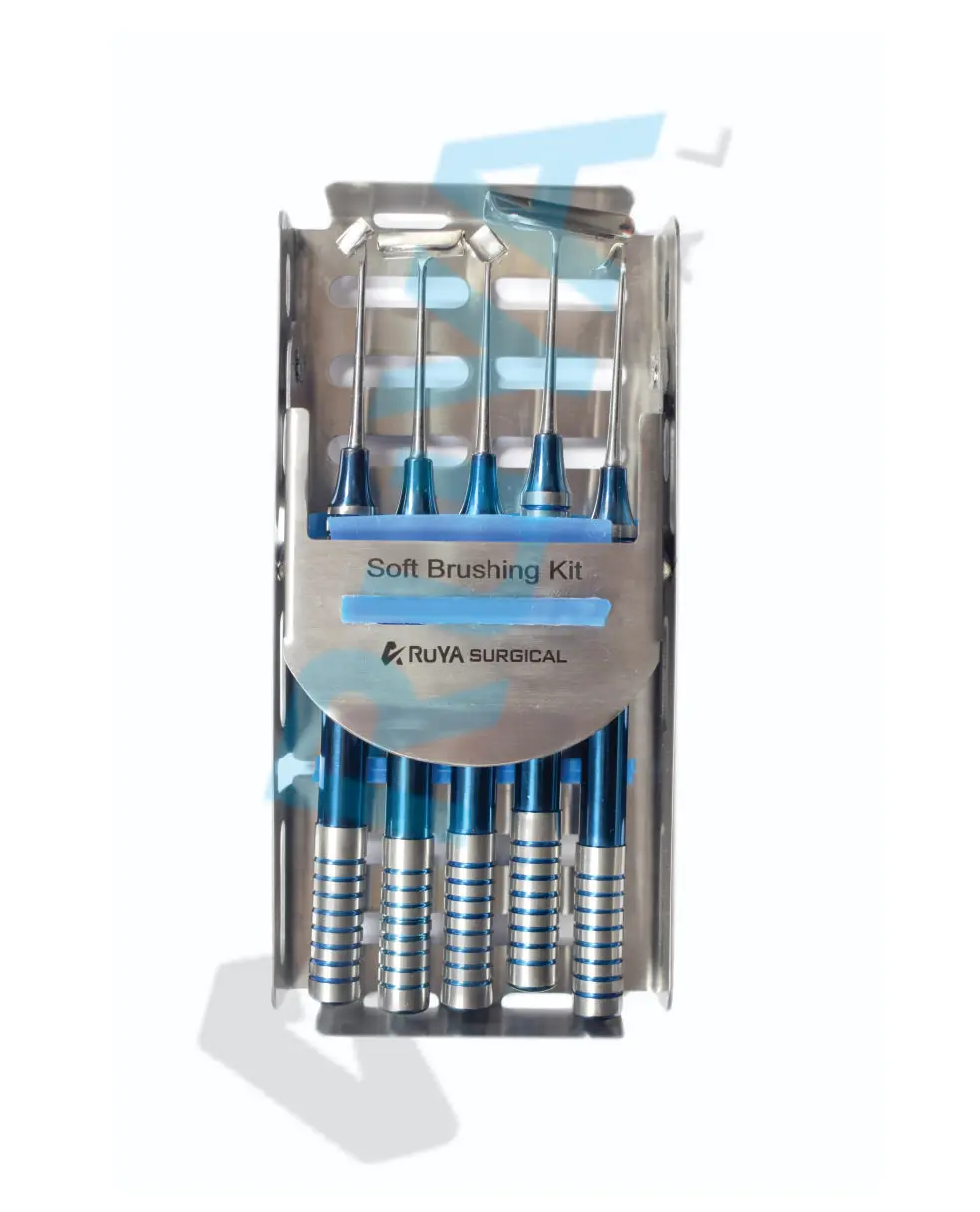 Stainless Steel Blue Plasma Color Dental Soft Brushing 5 Pieces Set With Stainless Steel Kit PRF Process Periosteum Saving Kit