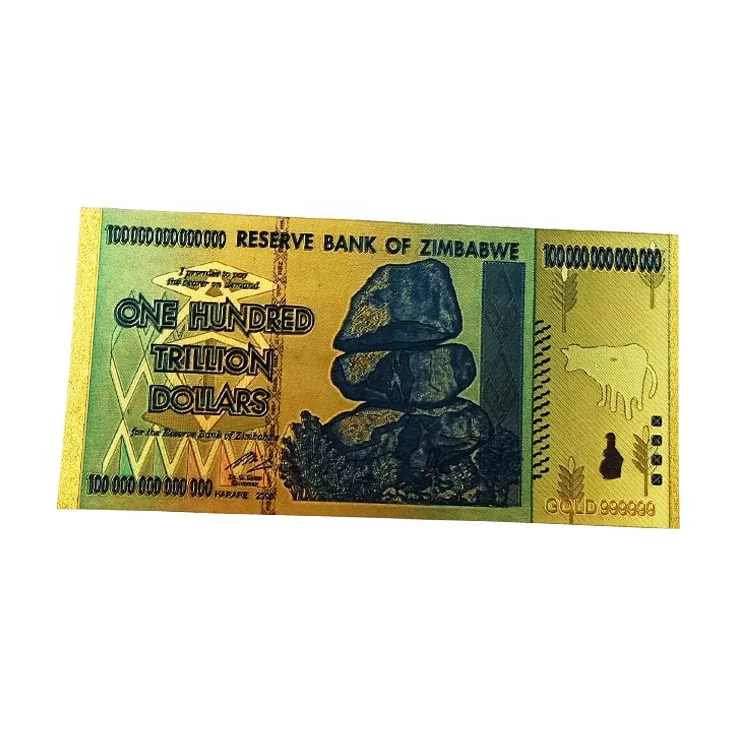 FS-Craft 24k Gold Foil Colored 100 Trillion Dollar Zimbabwe Money Collection Banknote