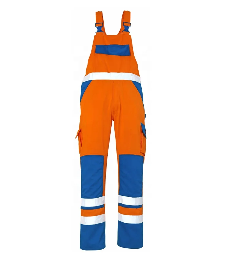 Wholesale  Poly cotton Yellow Black Reflective Tape Painter Bib Pant Mens Uniform Work Cargo Pant Workwear Overall