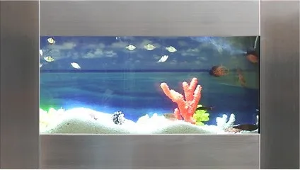 Brushed silver stainless steel wall aquarium tank