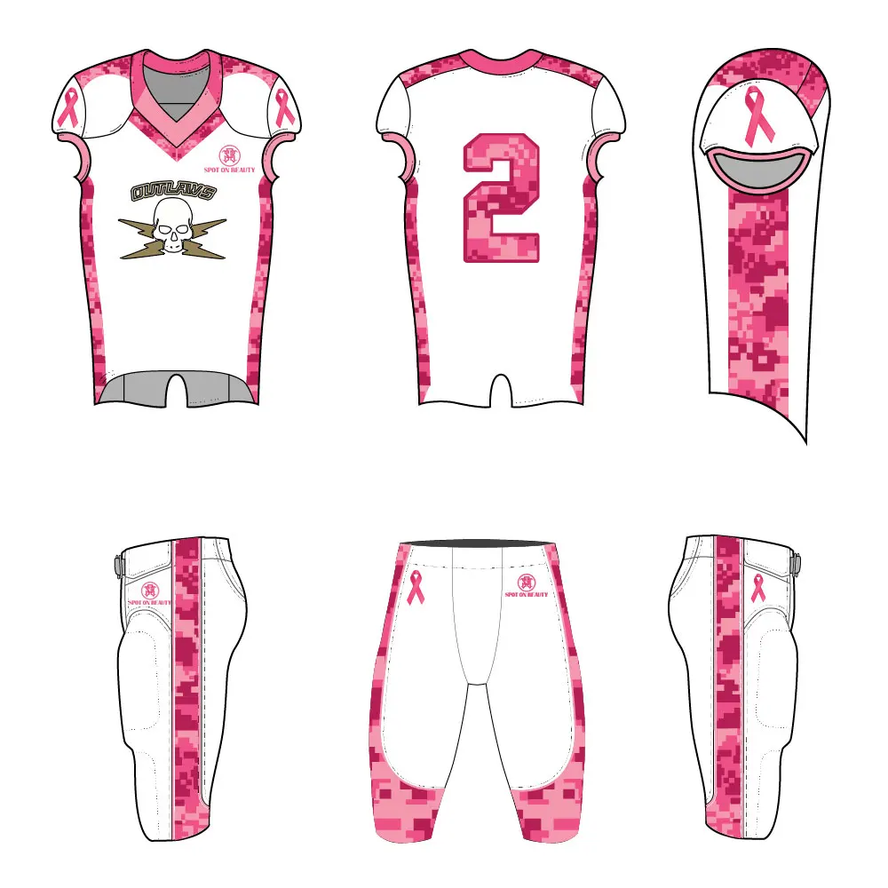 Униформа для американского футбола с сублимационной печатью о раке груди