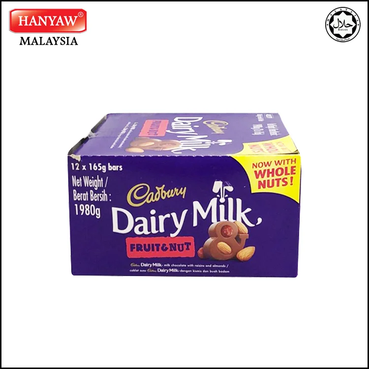 [Малайзия] Быстрая доставка + Халяль Сертифицированный Cadbury молоко фрукты и орехи Чоко бар (6 коробка X 12 шт. x 165 г/коробка)