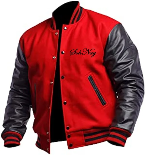 Black Red Varsity Jacket Letterman Baseball Jacket with Customized Logo and Style