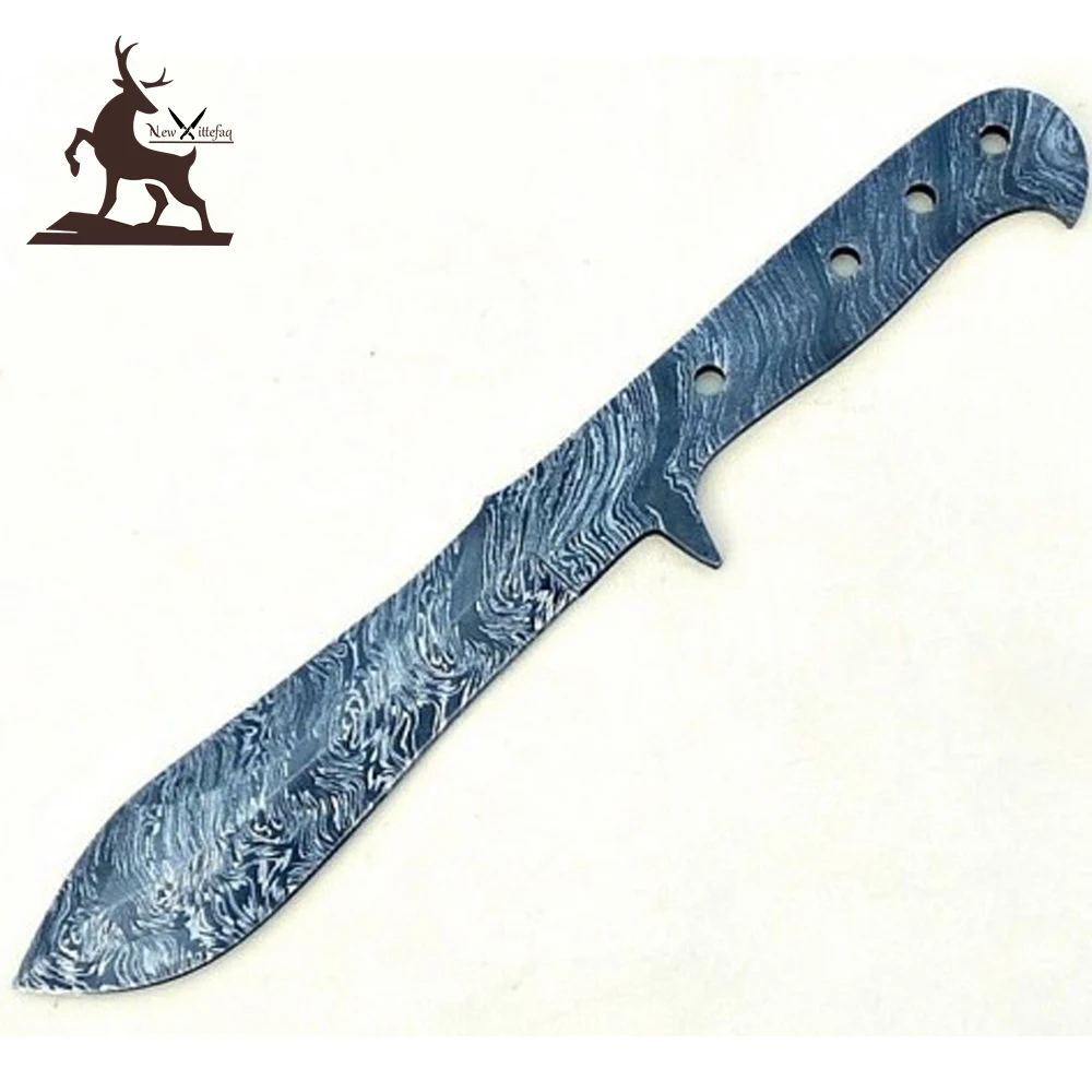 Wholesale Damascus hunting knife blank blade handmade customizable with twisted pattern bowie camping knife