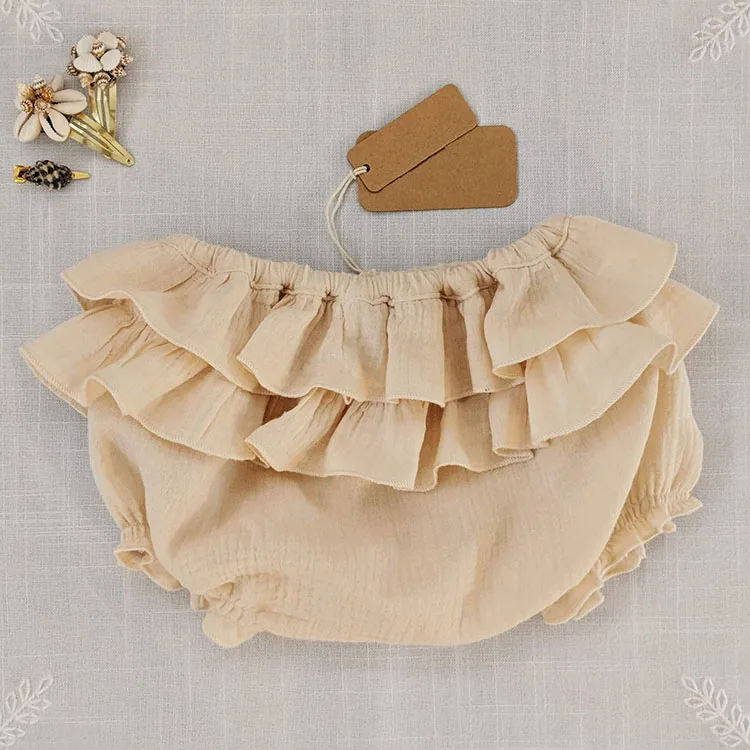 Fashion Organic Cotton Ruffles Gauze Newborn Girls Baby Short Pants