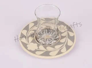 New Design Indian Handmade Mother Of Pearl Bone Inlay Tea Coaster Tea Saucer Set For Coffee Table Trays Coasters Set Qatar Dubai