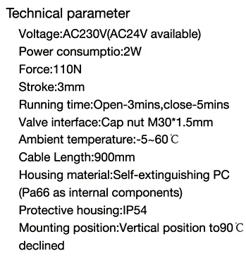 Electric Thermal Actuator Valve Head for Floor Heating Manifold Normally Open or Closed Thermostat