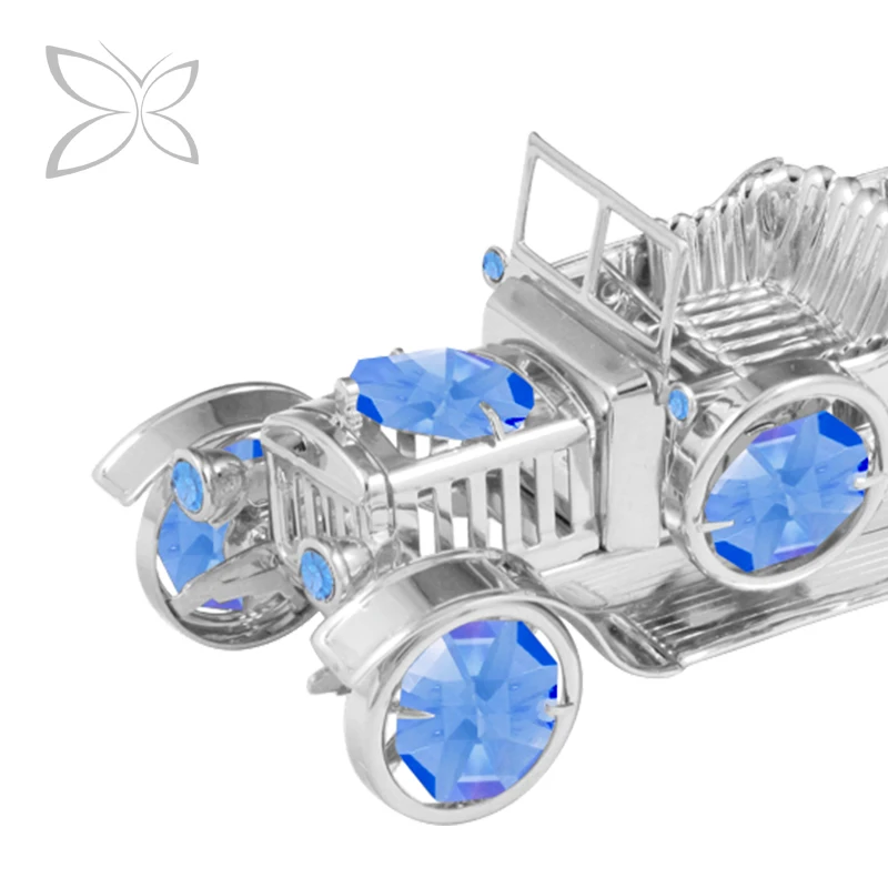 Crystocraft Metal Chrome Vintage Car with Brilliant Cut Crystals Desktop Collectible Grandfather