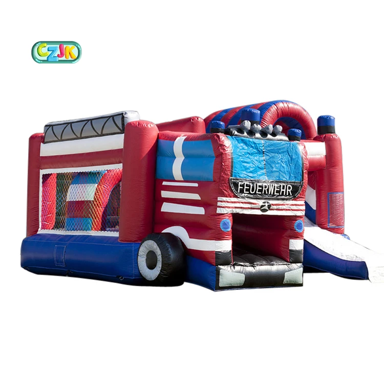 3 in 1 game inflatable fire truck master jumping firetruck bouncy castle slide bounce house for kids