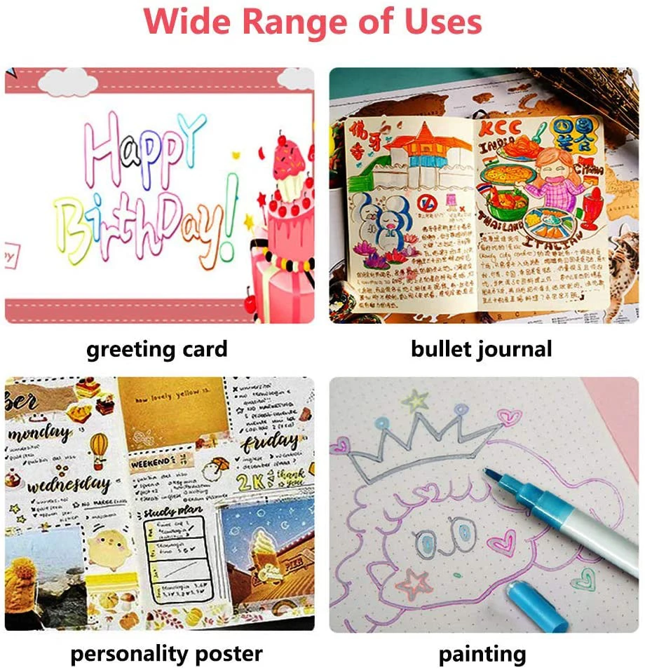 High quality water-based Ink Marker Pen 8 color fantasy color double line flash pen