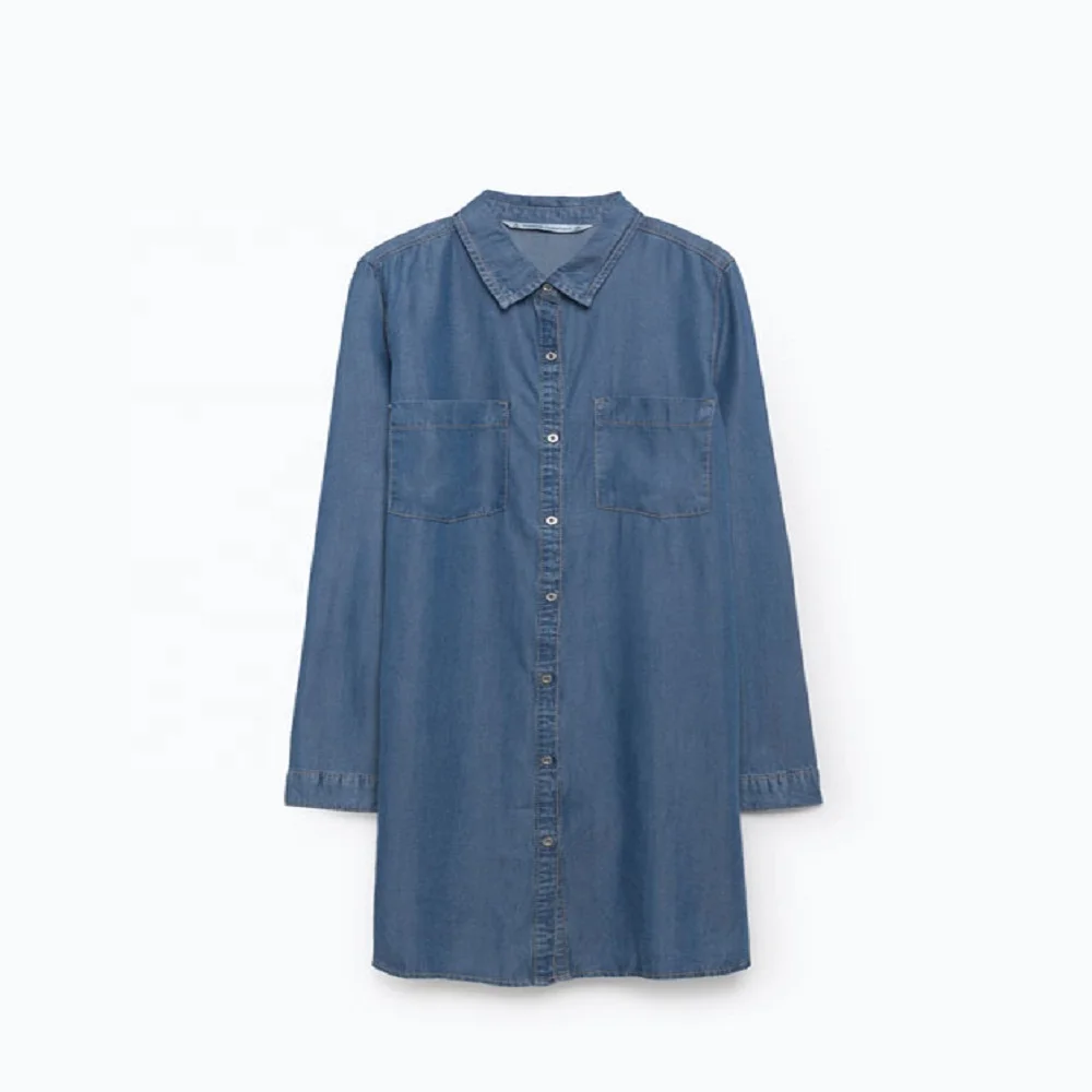 Женское джинсовое платье с длинным рукавом