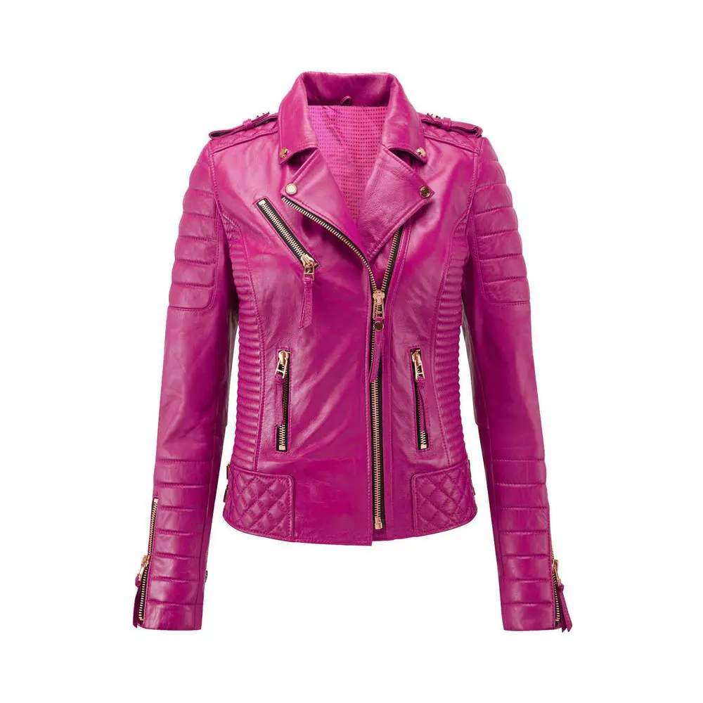 Custom Made High Quality Soft Moto Women Leather Jacket Factory wholesale Ladies Biker Belt leather jacket