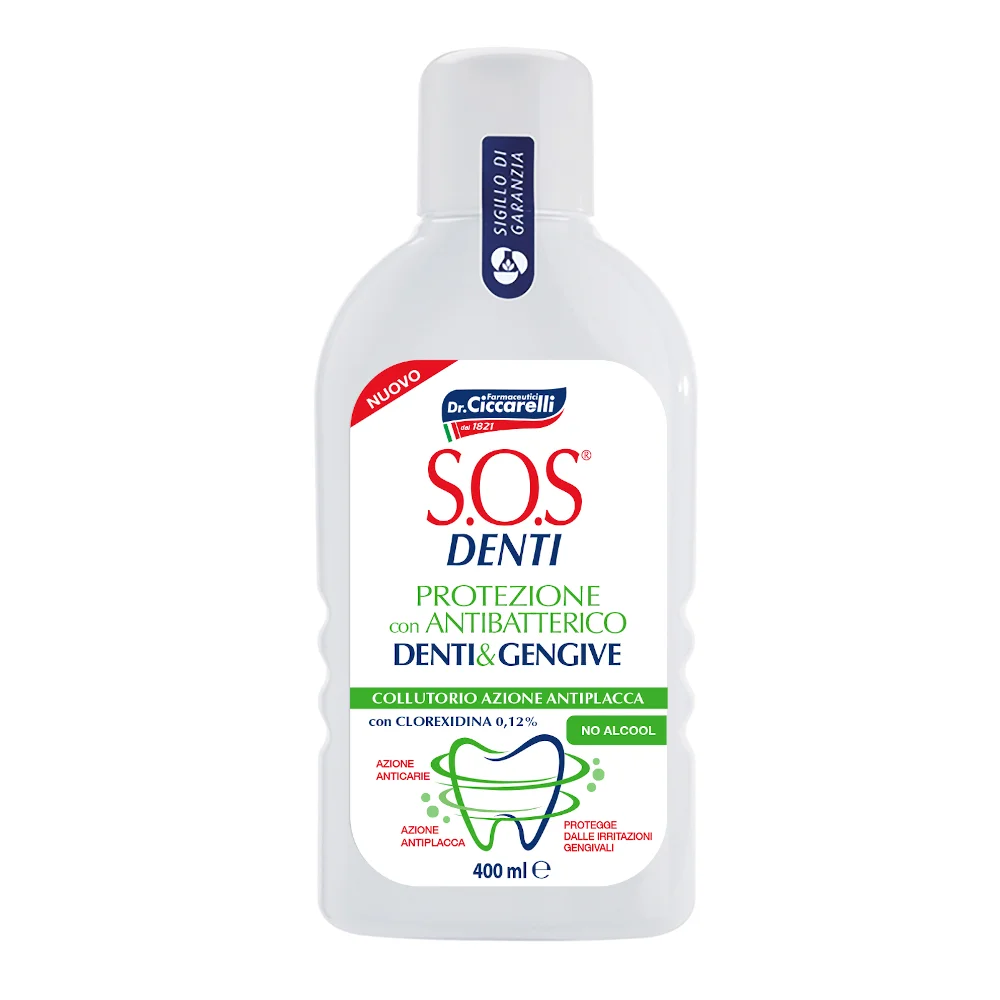 
Italian Mouthwash with chlorhexidine for teeth and gums protection alcohol free 400 ml 