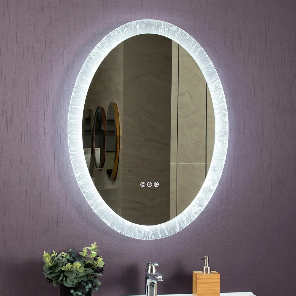 Round Illuminated Bathroom Mirror Bath Smart Vanity Defogger Mirror With Touch Sensor