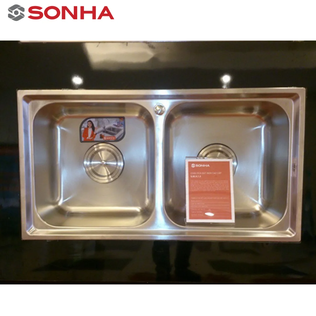 Double bowls stainless steel monolithic pressed sink made in Vietnam High quality