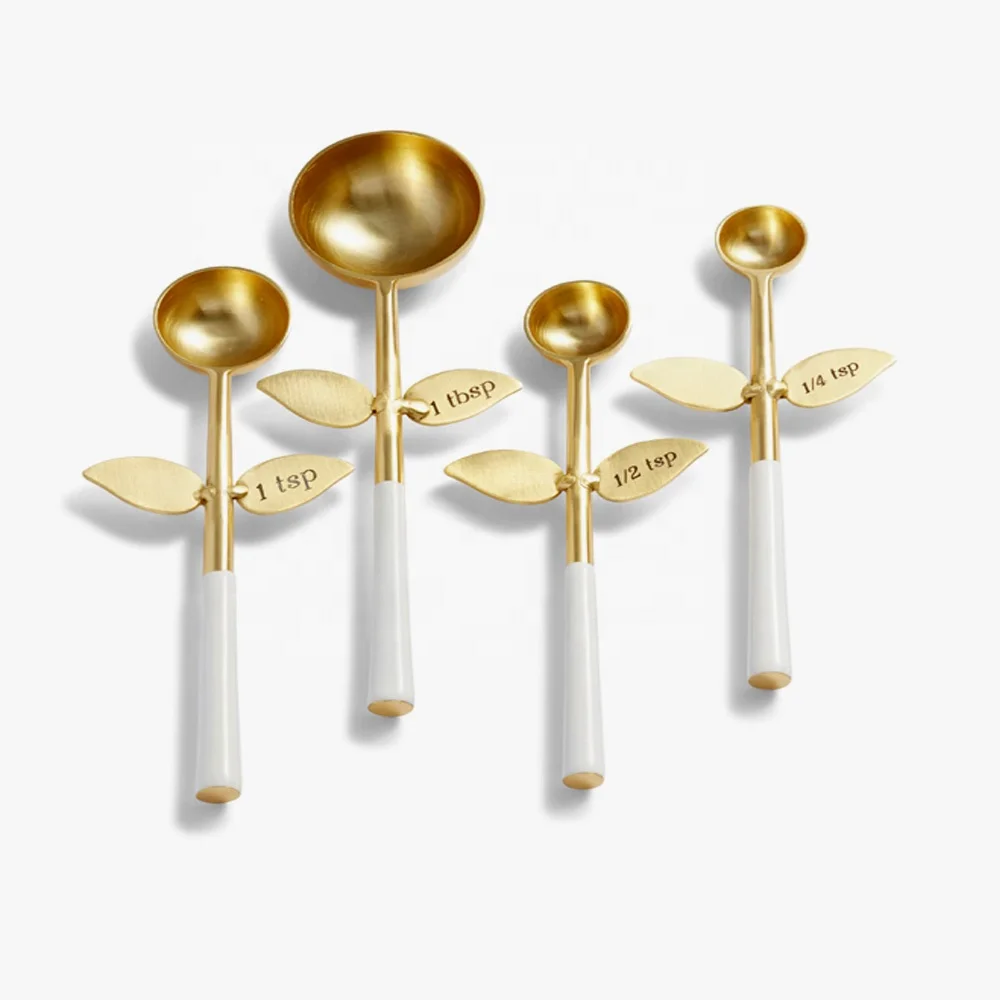 
White Handle Gold Measuring Spoons  (62016752616)